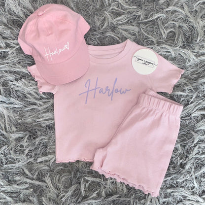 Baby Pink Rib Shorts & T-Shirt Set