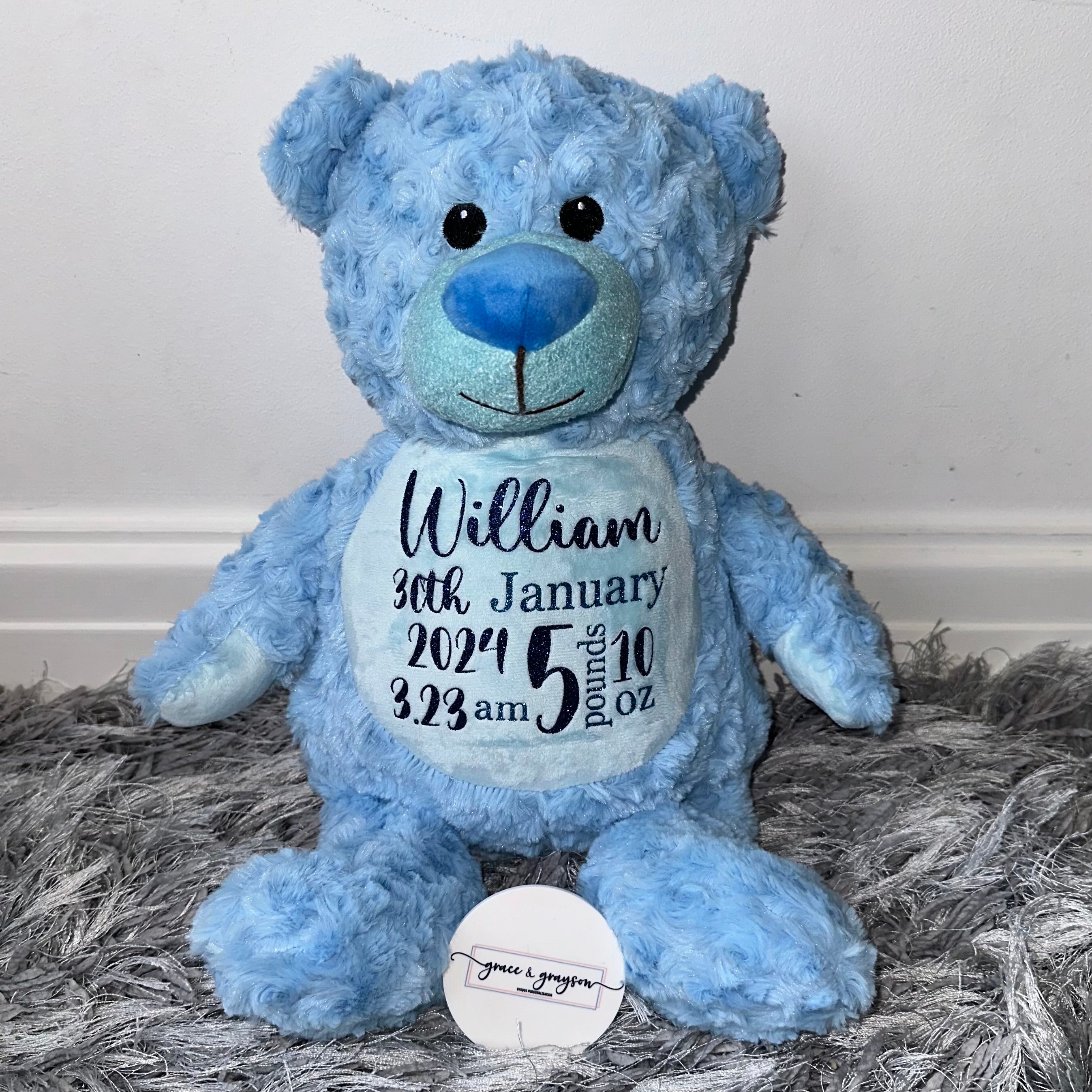 Personalised Birth Teddy Bear Grace Grayson