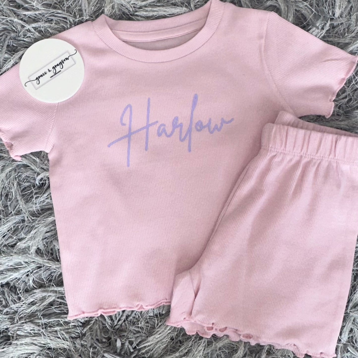 Baby Pink Rib Shorts & T-Shirt Set