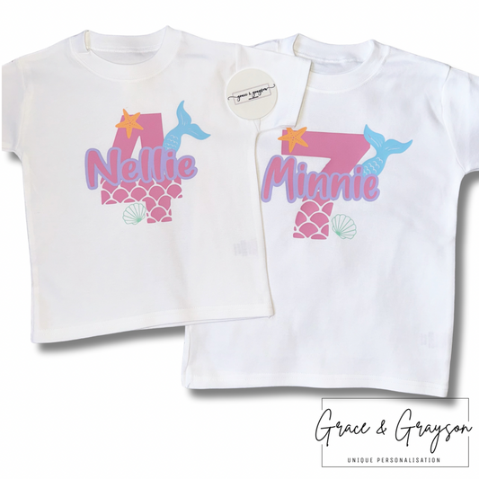 Personalised Mermaid Birthday Number T-Shirt