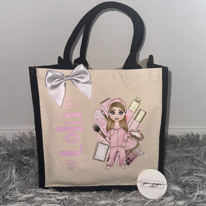 Pink Makeup Dolly Jute Bag