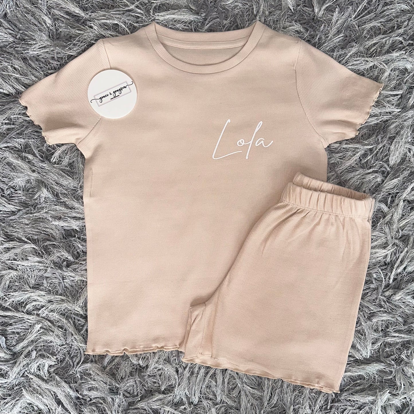 Nude Rib Shorts & T-Shirt Set