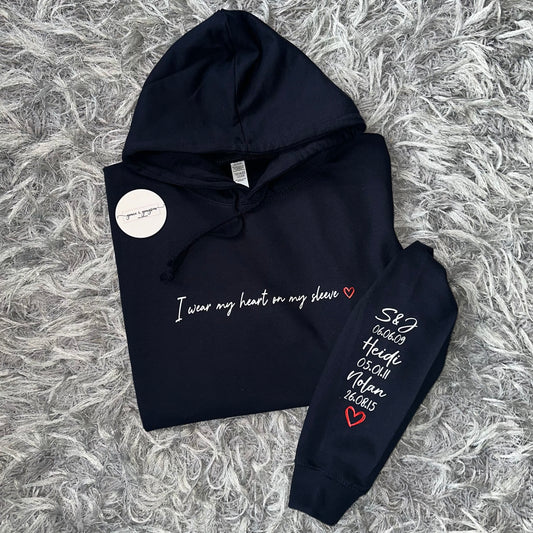 Personalised Adults I Wear My Heart On My Sleeve Hoodie