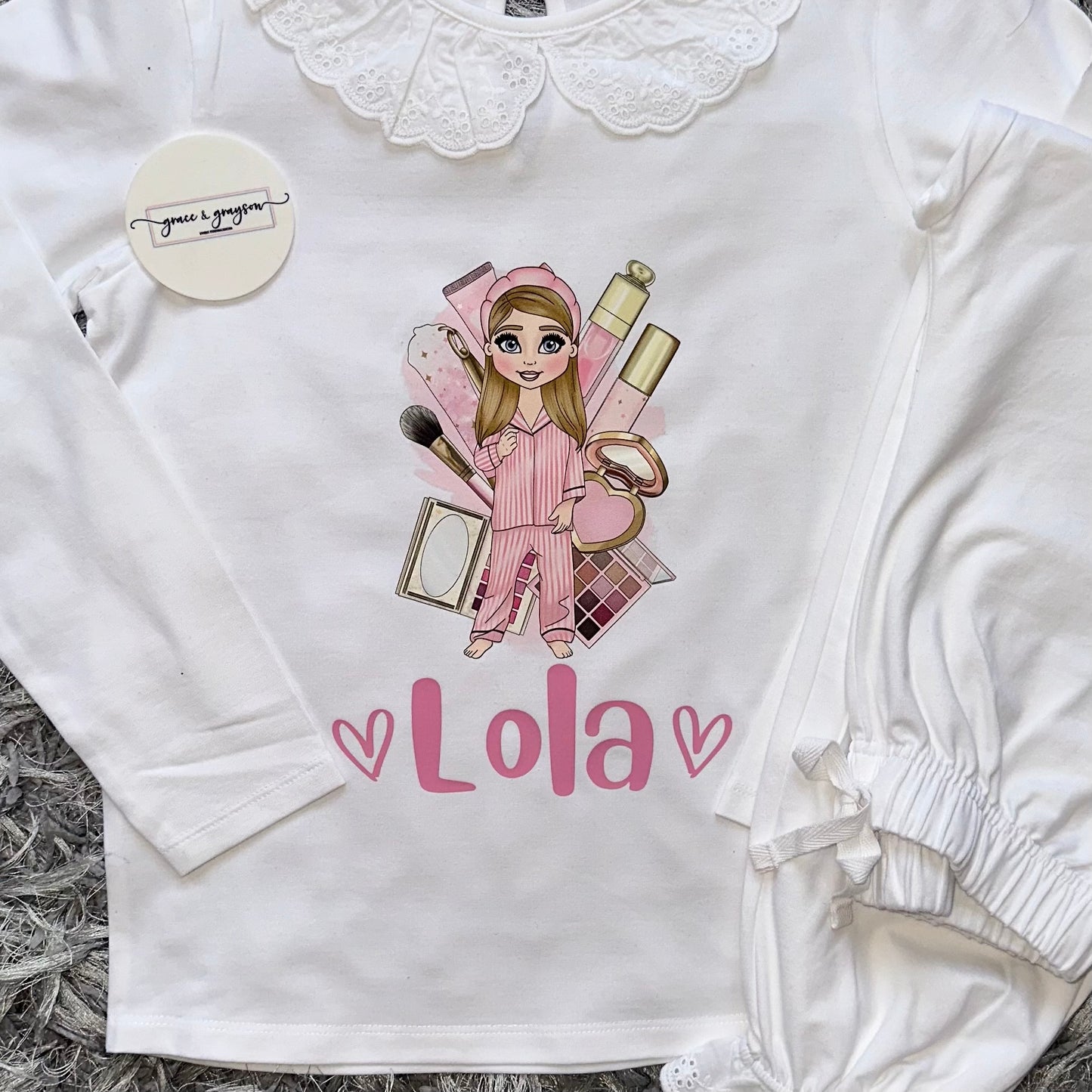 Personalised Pink Makeup Dolly Pyjamas