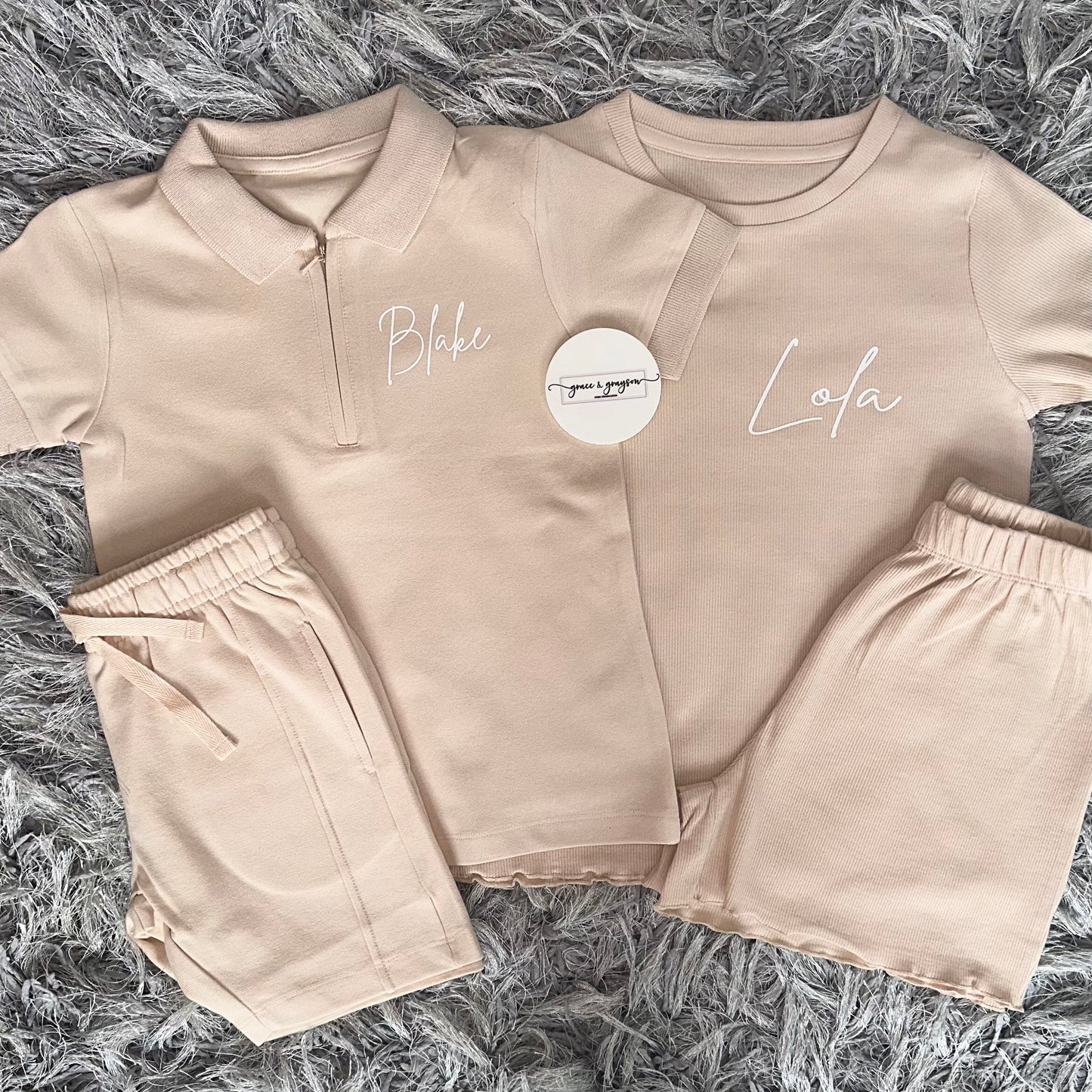 Nude Rib Shorts & T-Shirt Set