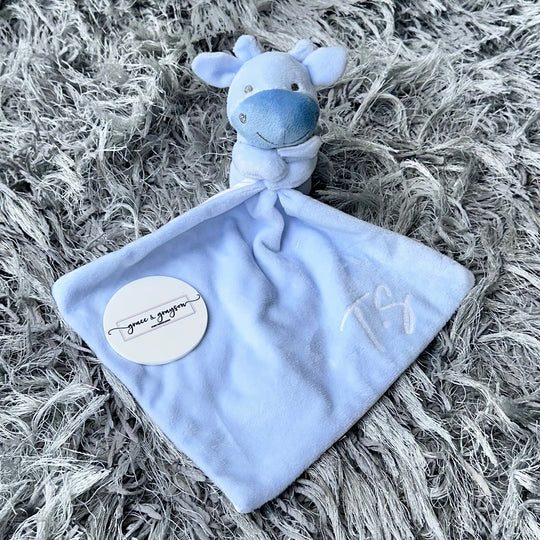 Personalised Blue Giraffe Baby Comforter