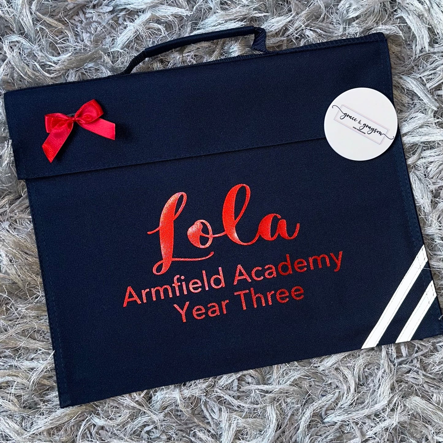 Personalised Name, School & Year Bow Book Bag