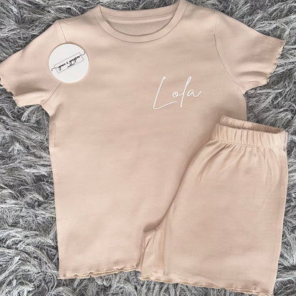 Nude Rib Shorts & T-Shirt Set