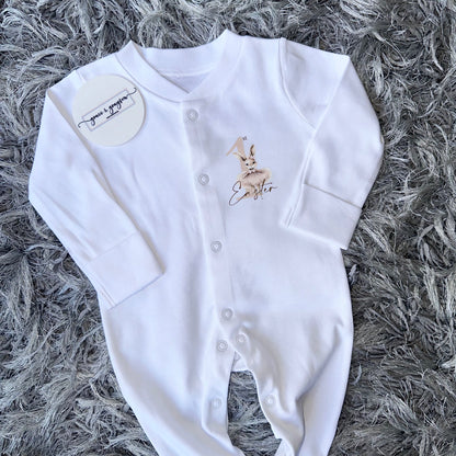 Personalised Pink Bunny 1st Easter Baby Grow