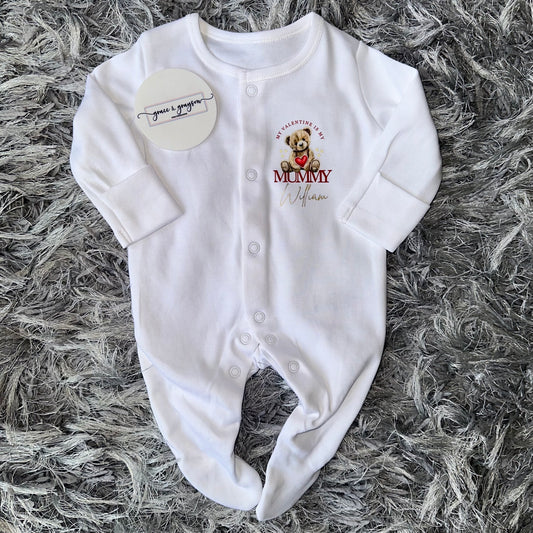 Personalised My Valentine Bear Baby Grow