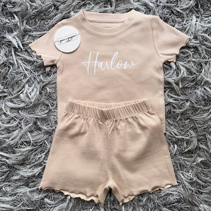 Nude Rib Shorts & T-Shirt Set