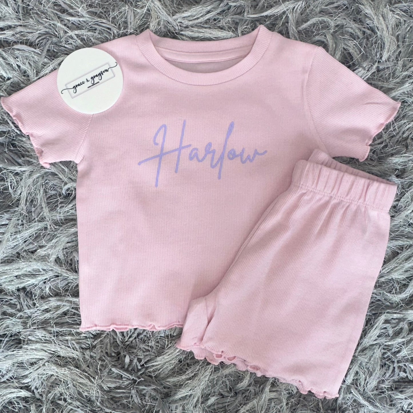 Baby Pink Rib Shorts & T-Shirt Set