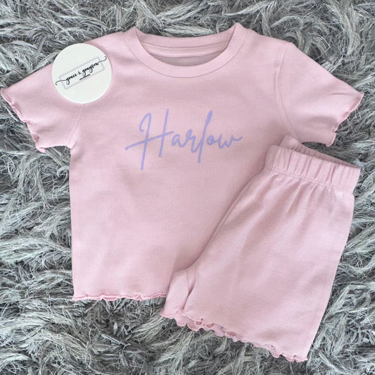 Baby Pink Rib Shorts & T-Shirt Set