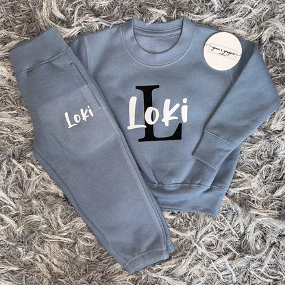 Personalised Name & Initial Dusty Blue Tracksuit