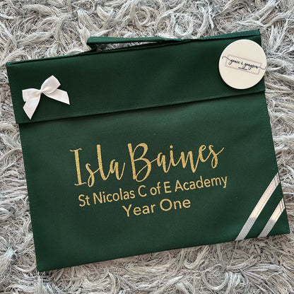 Personalised Name, School & Year Bow Book Bag