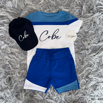 Blue Mix Shorts & T-Shirt Set