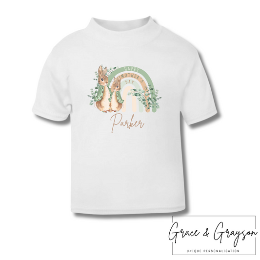 Personalised Sage Green Peter Rabbit Mother's Day T-Shirt