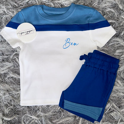 Blue Mix Shorts & T-Shirt Set