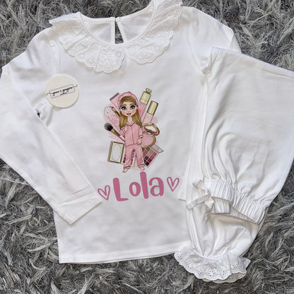 Personalised Pink Makeup Dolly Pyjamas