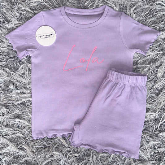 Lilac Rib Shorts & T-Shirt Set