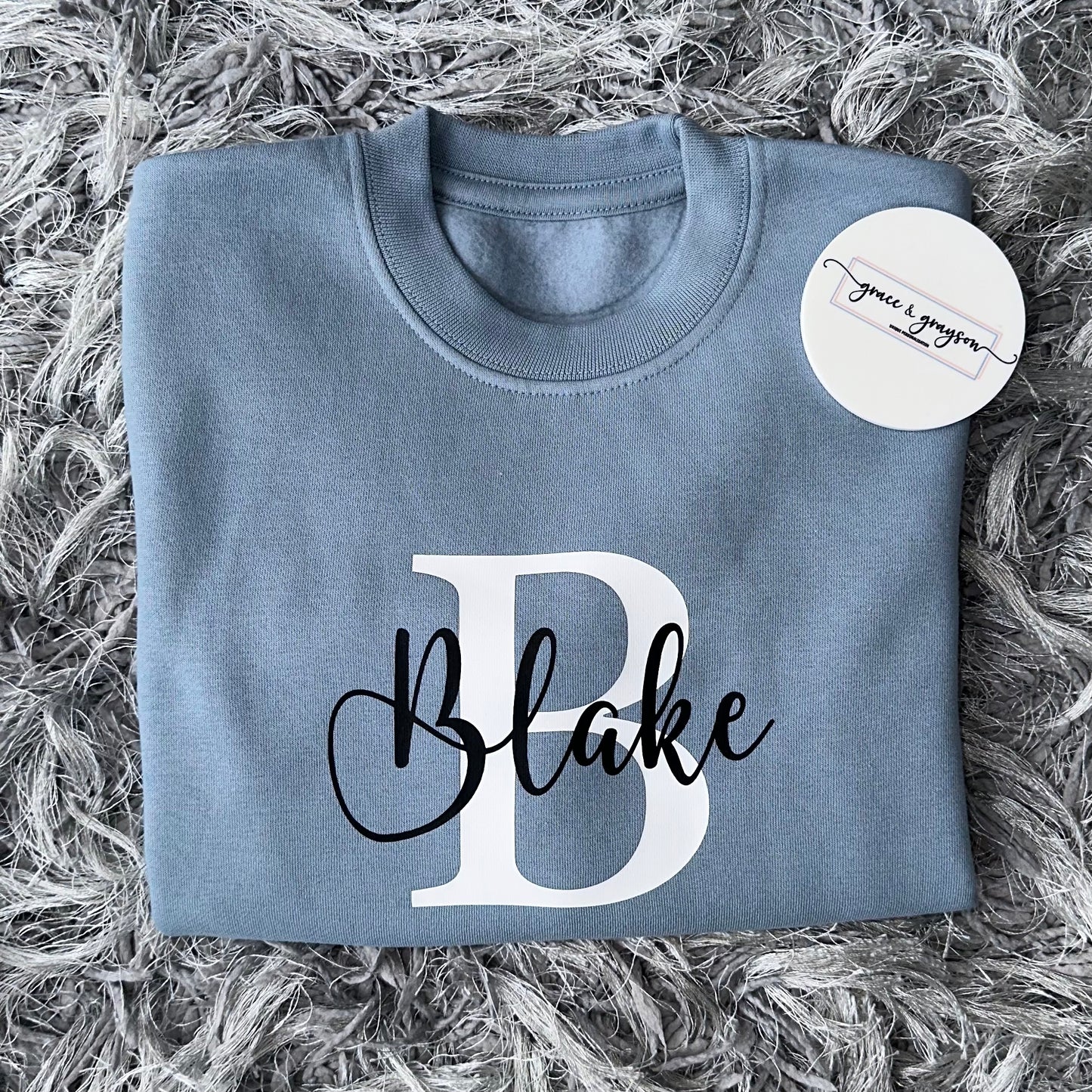 Personalised Dusty Blue Name & Initial Sweatshirt