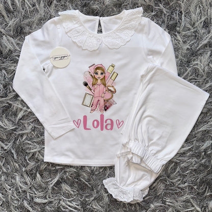 Personalised Pink Makeup Dolly Pyjamas