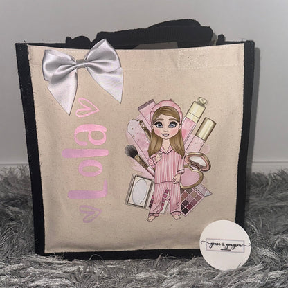 Pink Makeup Dolly Jute Bag