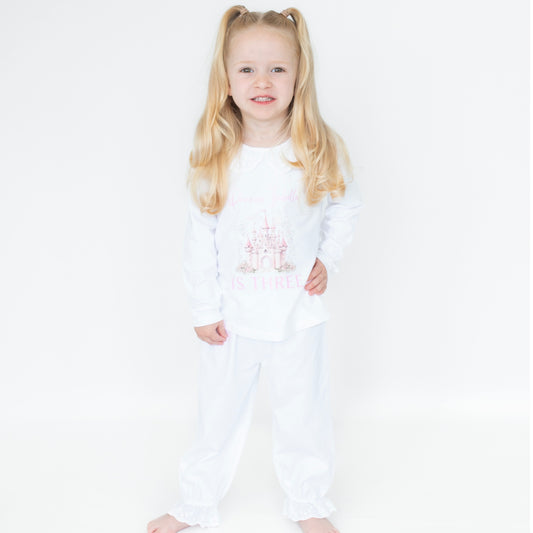 Personalised Birthday Princess Castle Broderie Frill Pyjamas