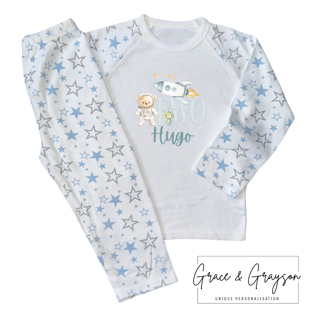 Personalised Blue Birthday Space Pyjamas