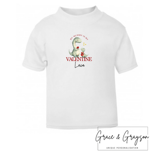 Personalised My Mummy Is My Valentine Dinosaur T-Shirt