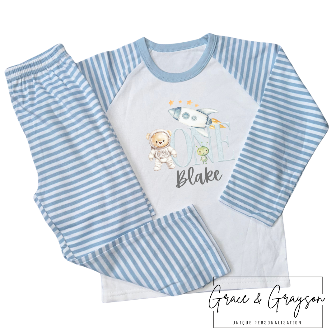 Personalised Blue Birthday Space Pyjamas