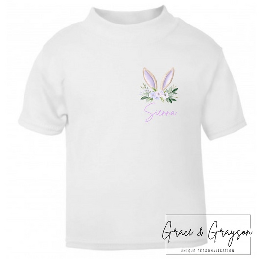 Personalised Floral Easter Bunny Ear T-shirt