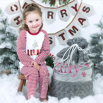 Personalised Bold Name Believes Red Stripe Christmas Pyjamas