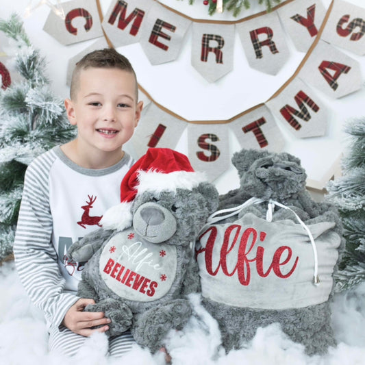 Personalised Bold Name Believes Christmas Teddy Bear