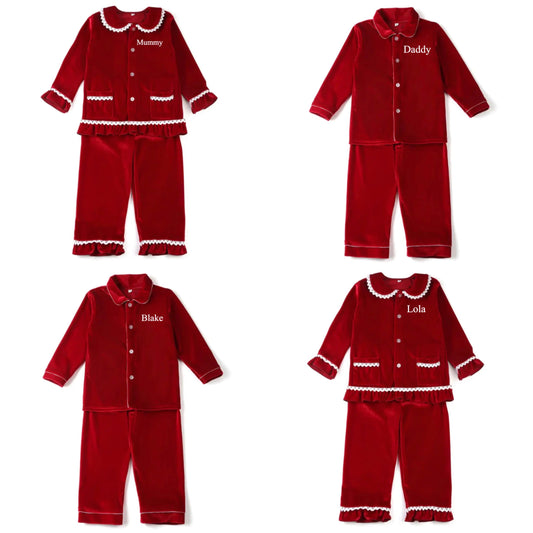 Personalised Red Velvet Matching Family Pyjamas