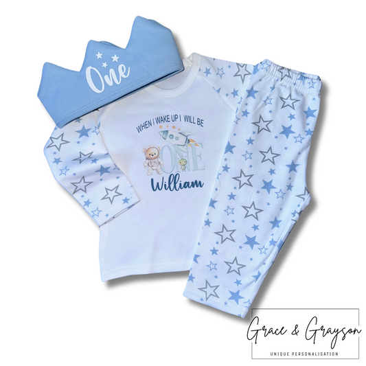 Personalised Blue Birthday Space Pyjamas