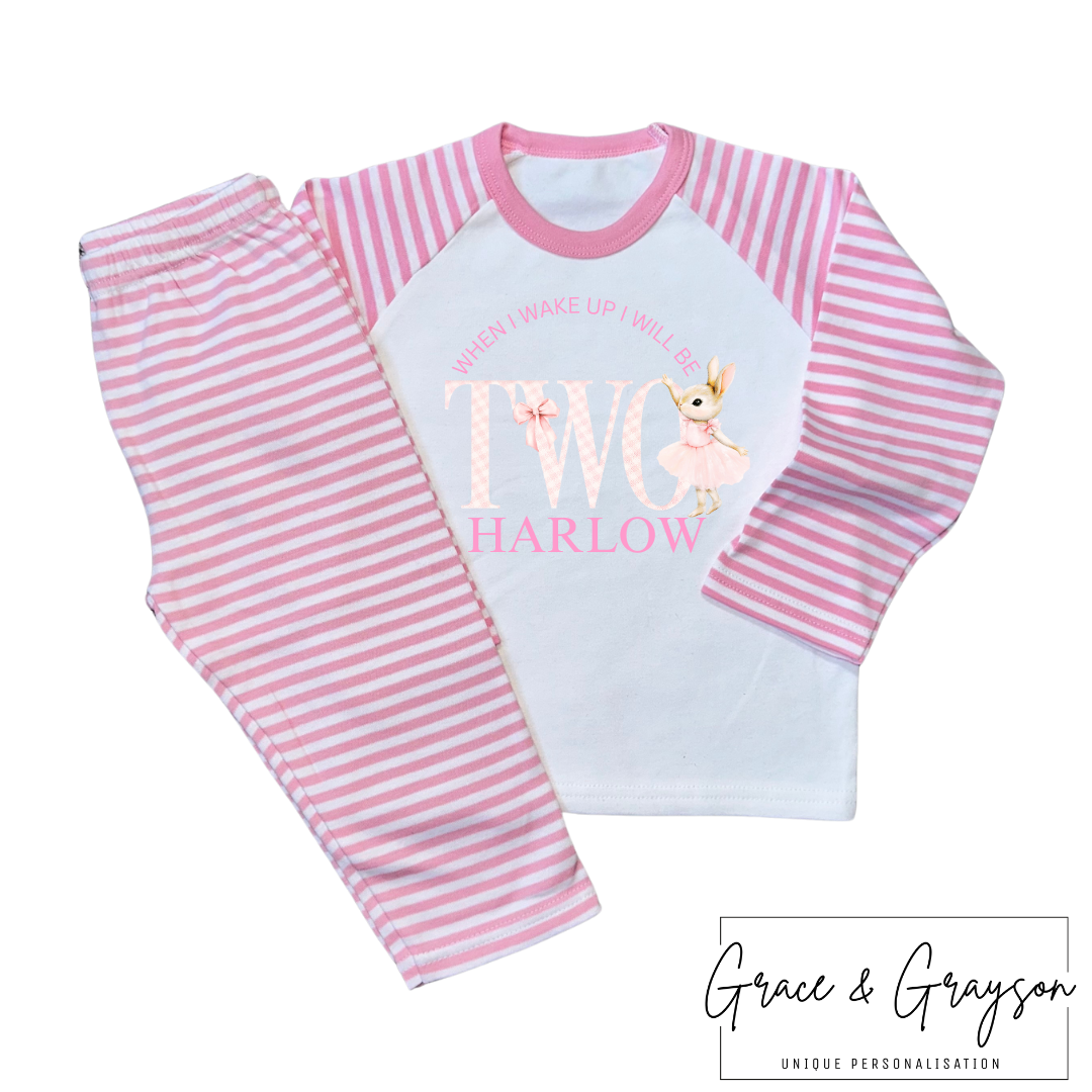 Personalised Pink Gingham When I Wake Up Birthday Bunny Pyjamas