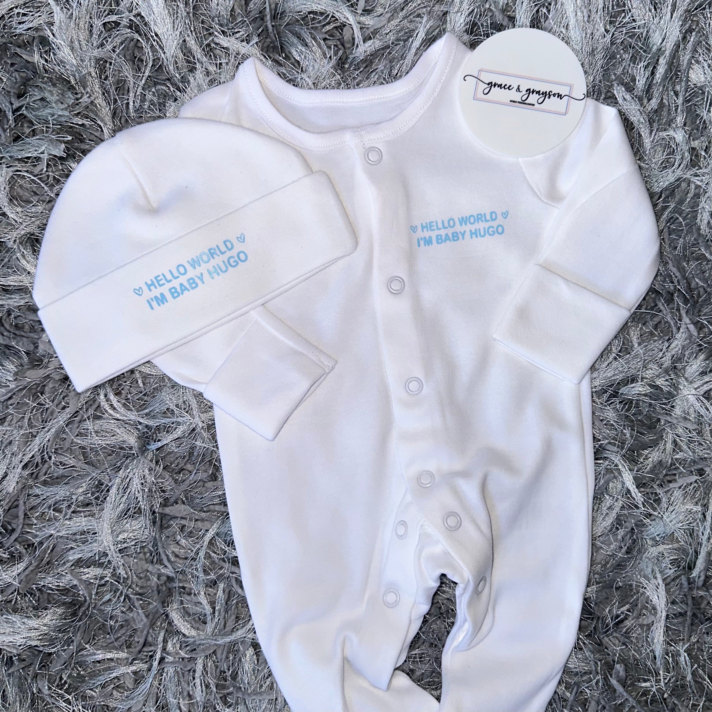 Personalised Hello World Baby Grow Set