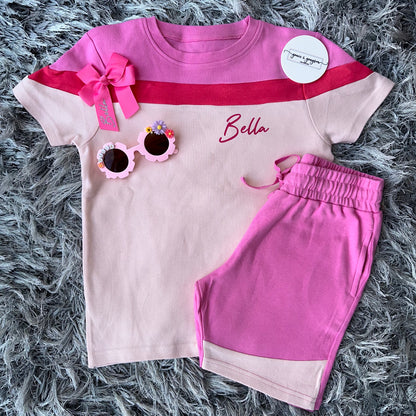 Pink Mix Shorts & T-Shirt Set