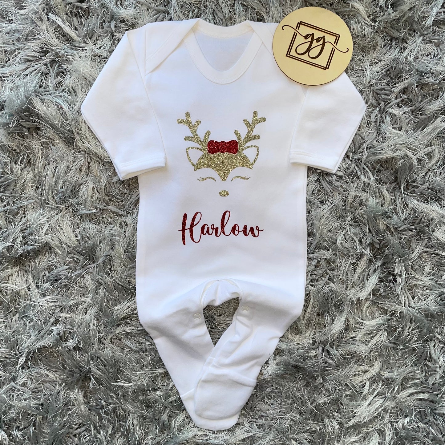 Personalised Christmas Reindeer Baby Grow