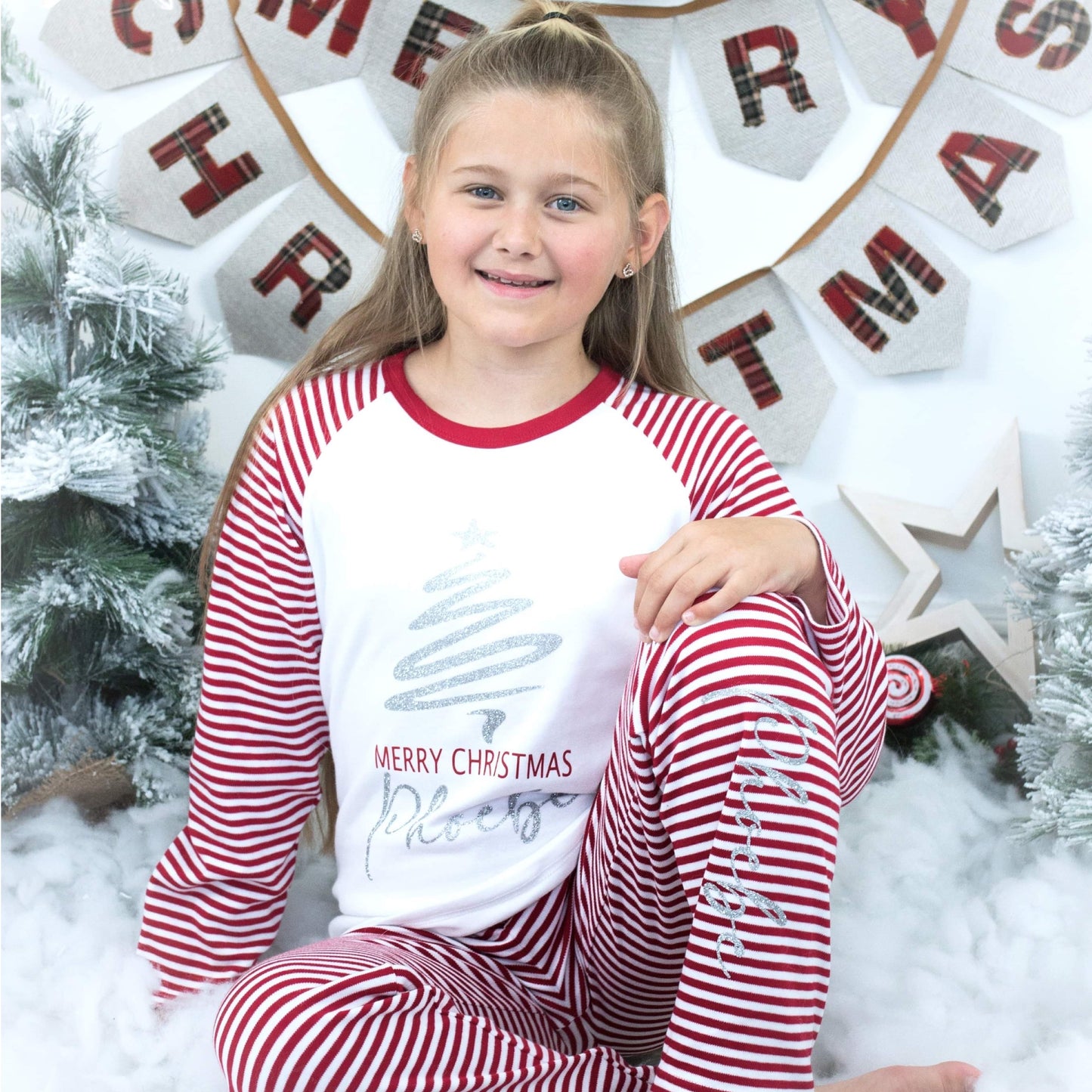 Personalised Merry Christmas Red Stripe Pyjamas Pyjamas