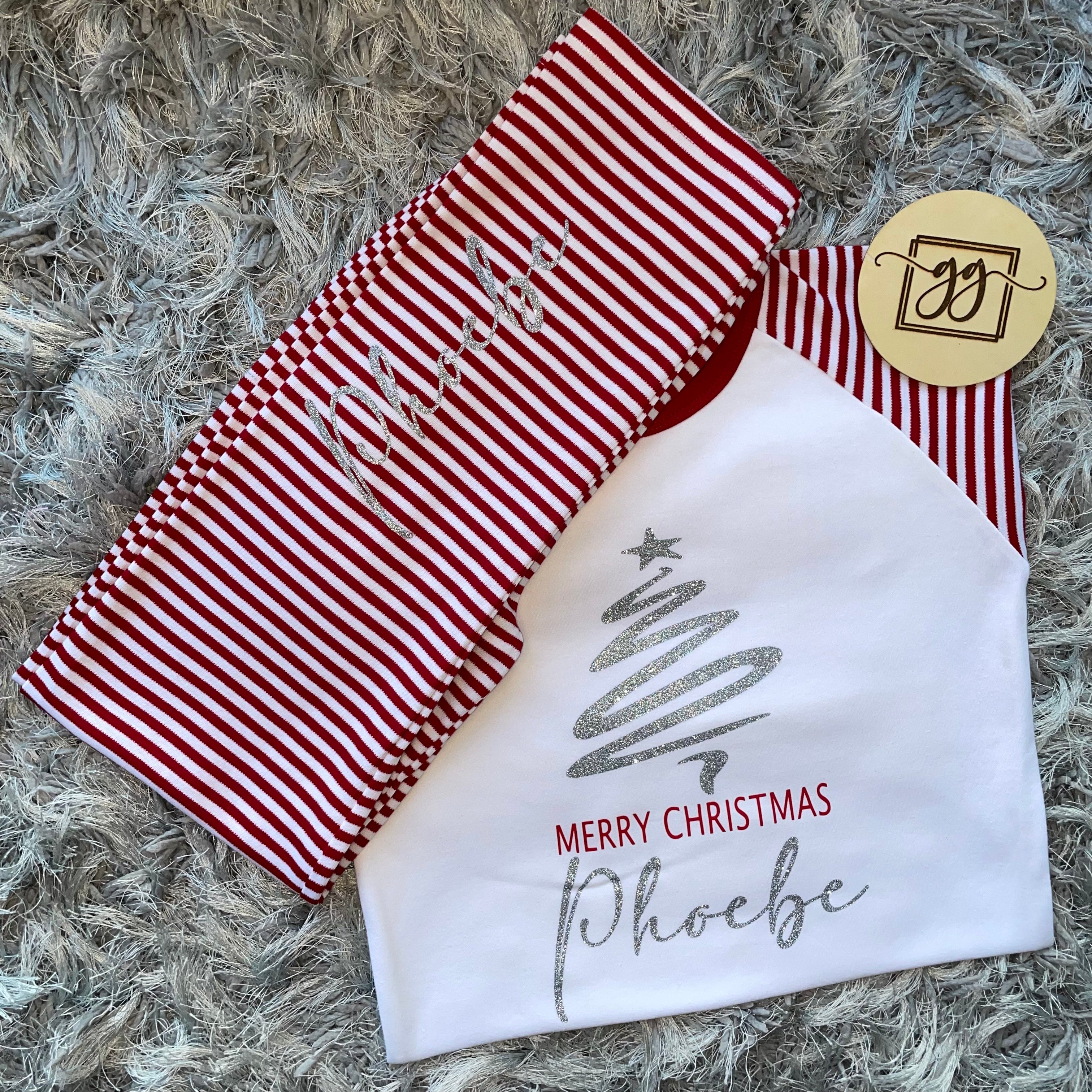 Personalised Merry Christmas Red Stripe Pyjamas Pyjamas