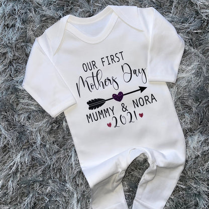 Personalised Our First Mother's Day Arrow Baby Grow