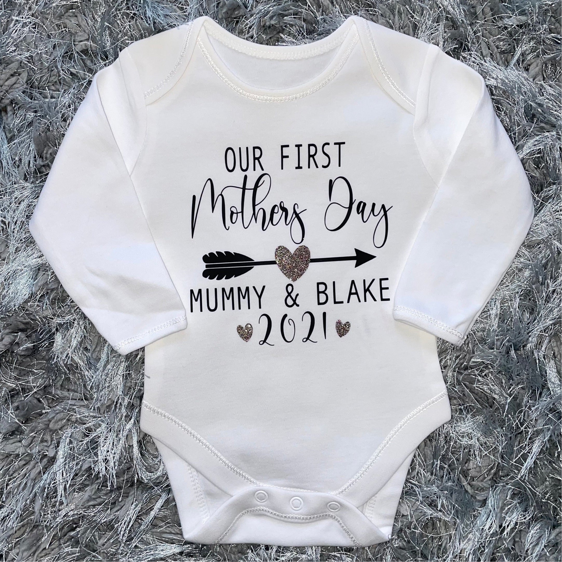 Personalised Our First Mother's Day Arrow Baby Vest