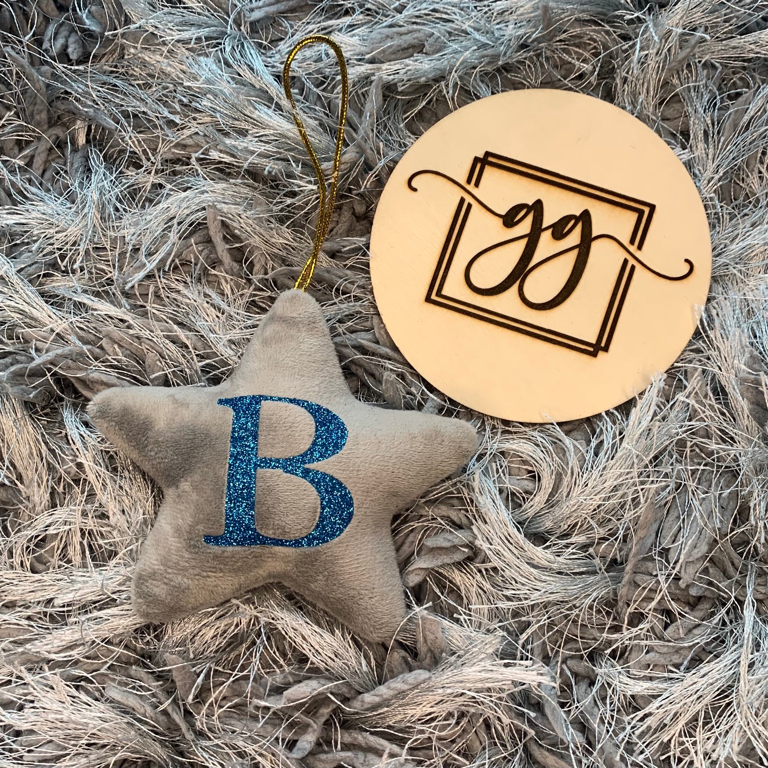 Personalised Grey Initial Christmas Star Tree Decoration