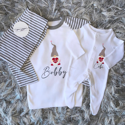 Personalised Be Mine Valentine Gnome Baby Grow