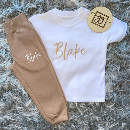 Personalised Warm Taupe T-Shirt & Joggers